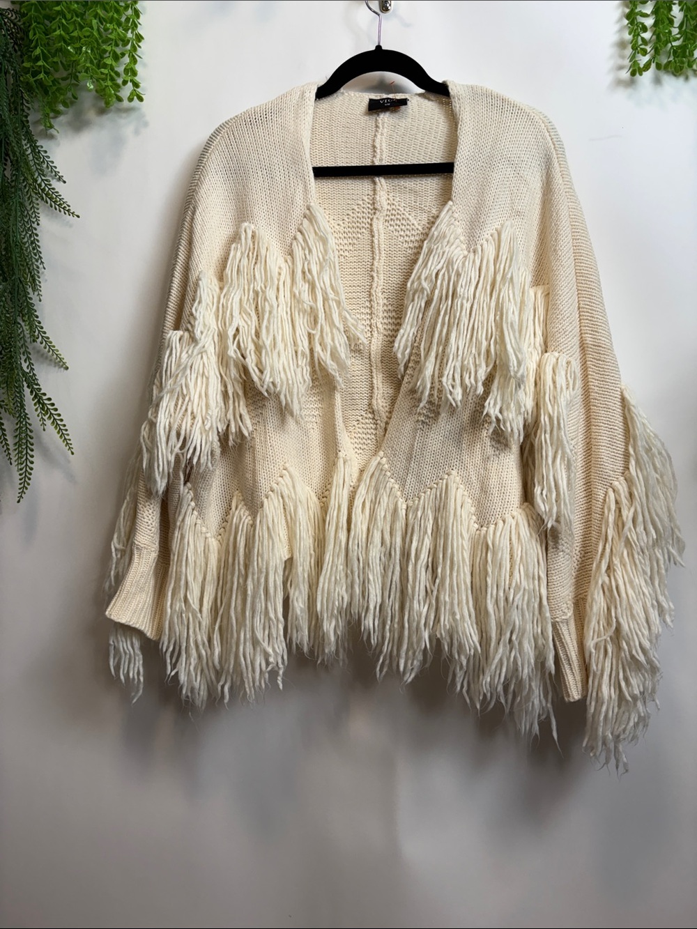 Vici Ivory Fringe Knit Open Cardigan